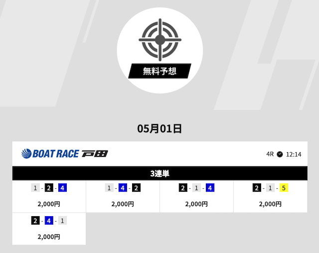 競艇ブレイブの無料予想2026年5月1日の戸田4R　