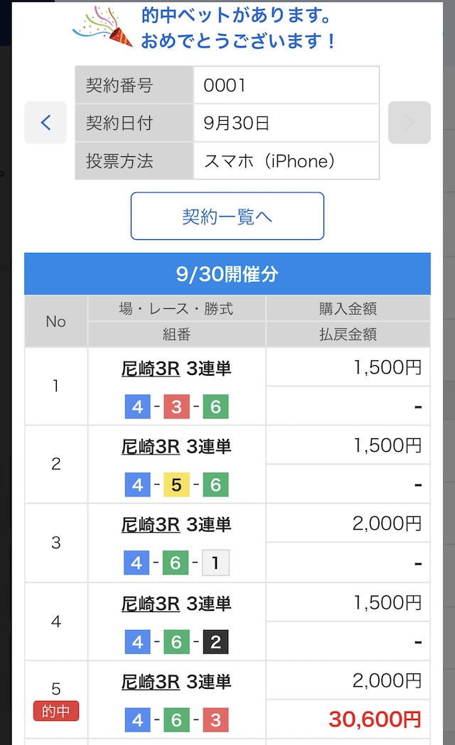 2024年9月30日尼崎3R-舟券