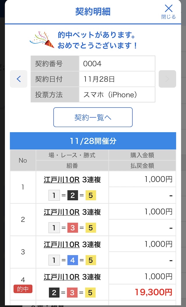 2025年11月28日江戸川10Rの舟券