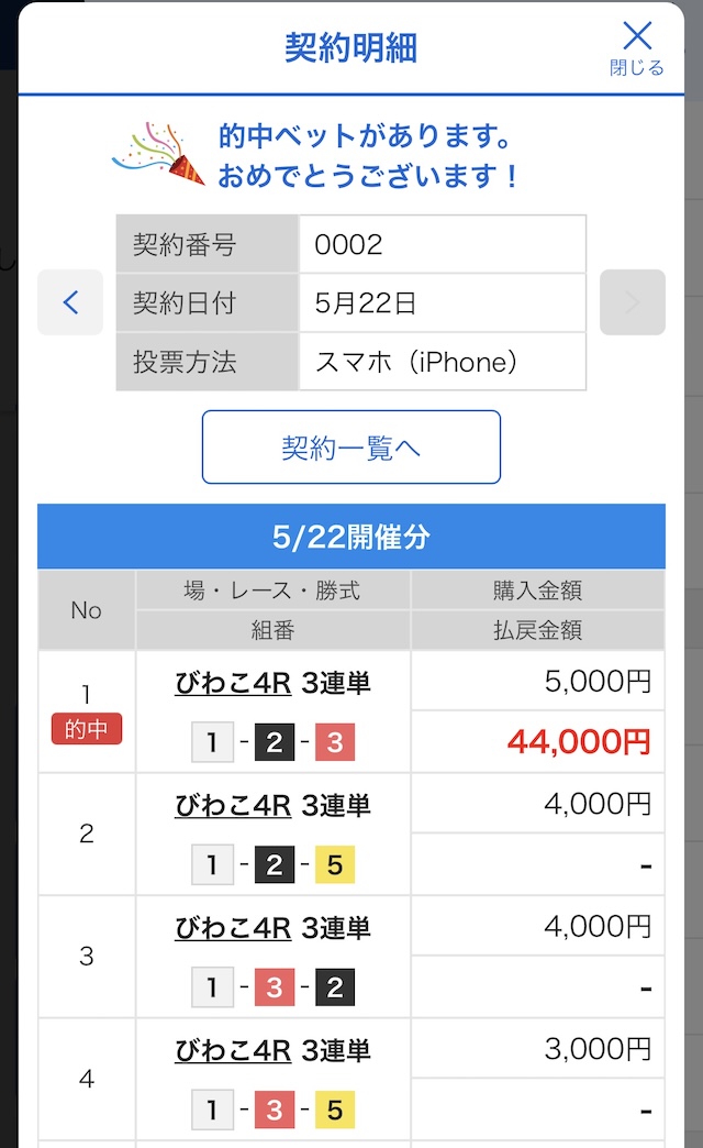 2026年5月22日びわこ4Rの舟券