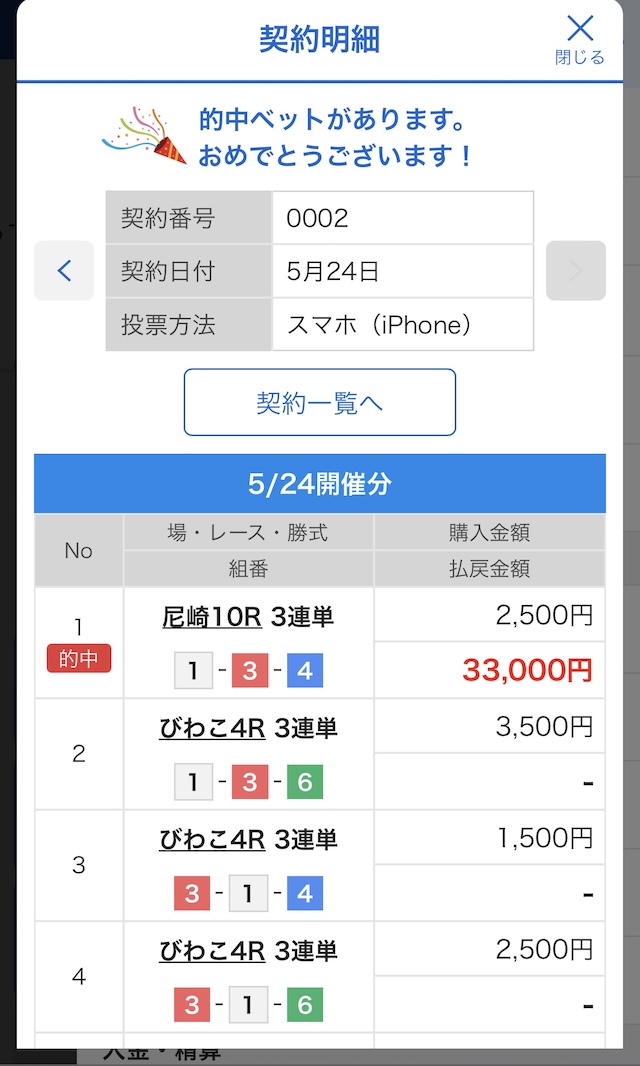 2026年5月24日の尼崎10Rの舟券