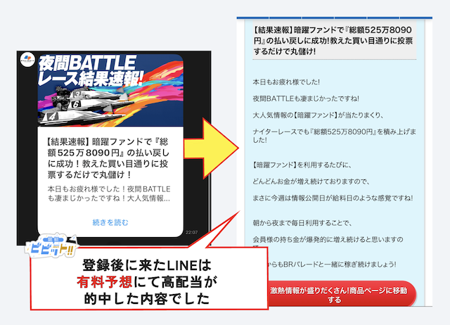 ボートレースパレードの届いたLINEの内容