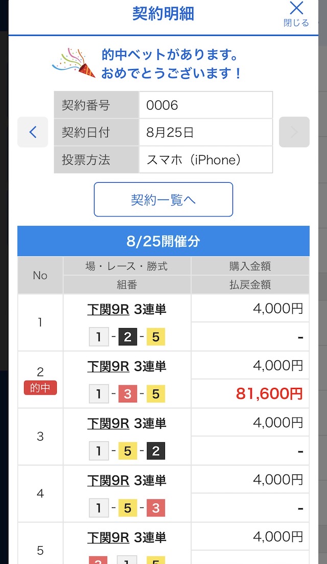 2024年8月25日下関9R舟券